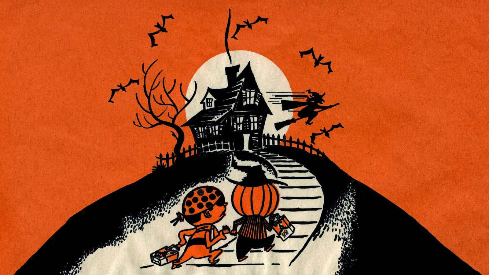 Halloween Children Trickor Treatingat Haunted House Background