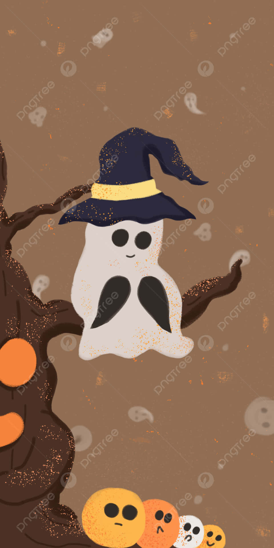 Halloween Ghost Sitting On A Tree Background