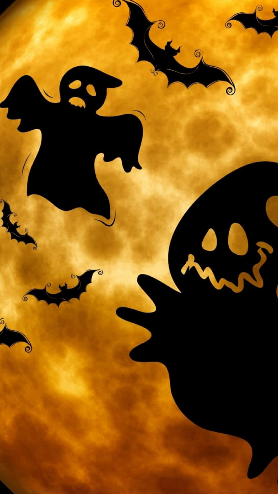 Halloween Ghostand Bats Silhouette Background