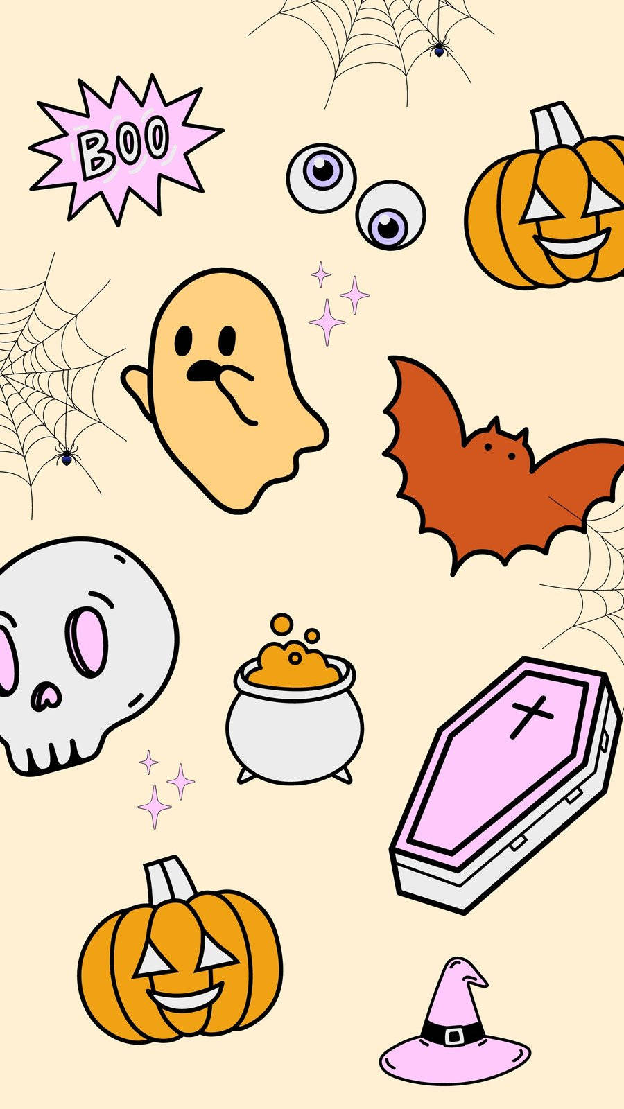 Halloween Icons On A Yellow Background