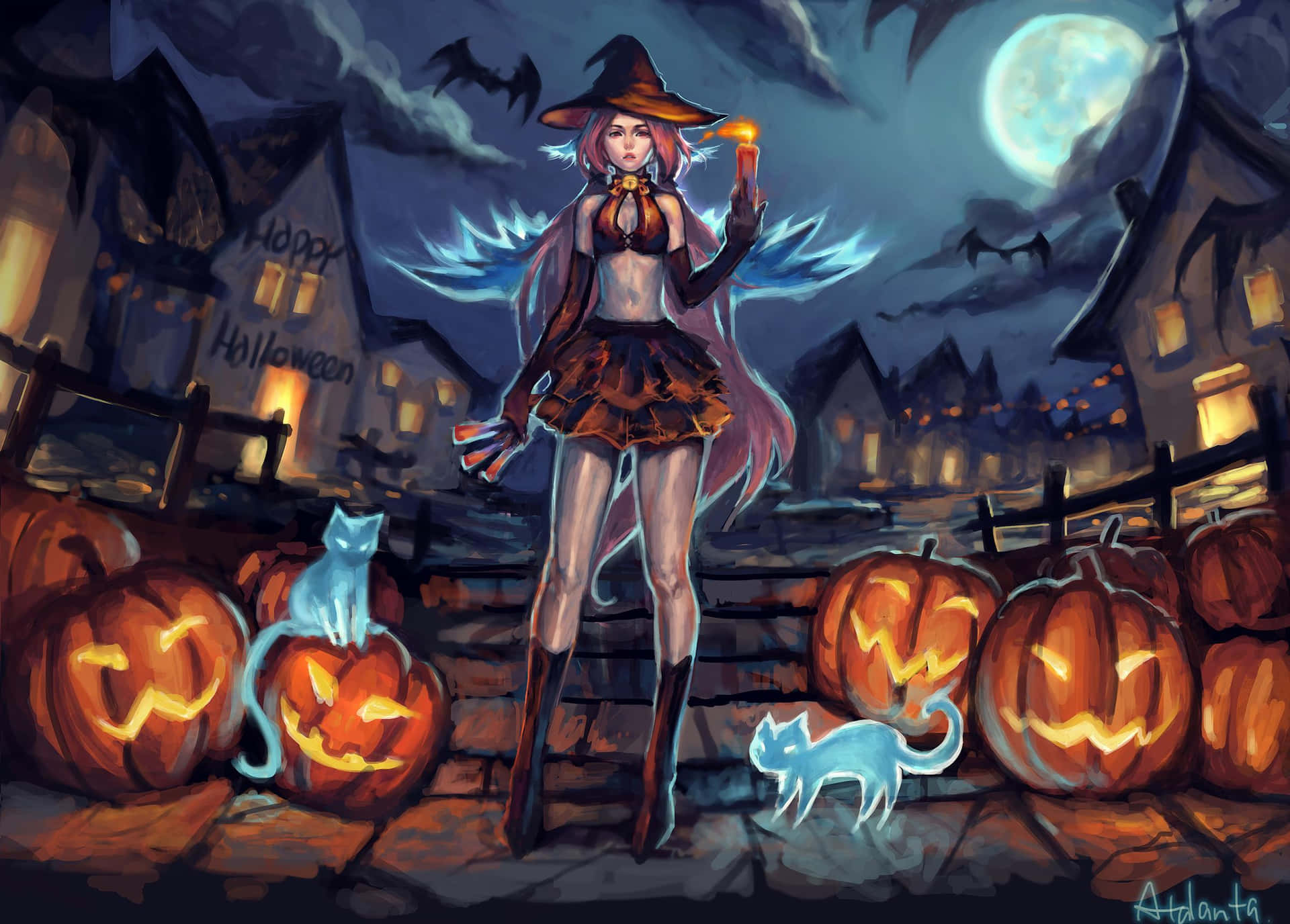 Halloween Is Here, Get Ready For Spooky Fun With This Enchanting Anime Girl Background