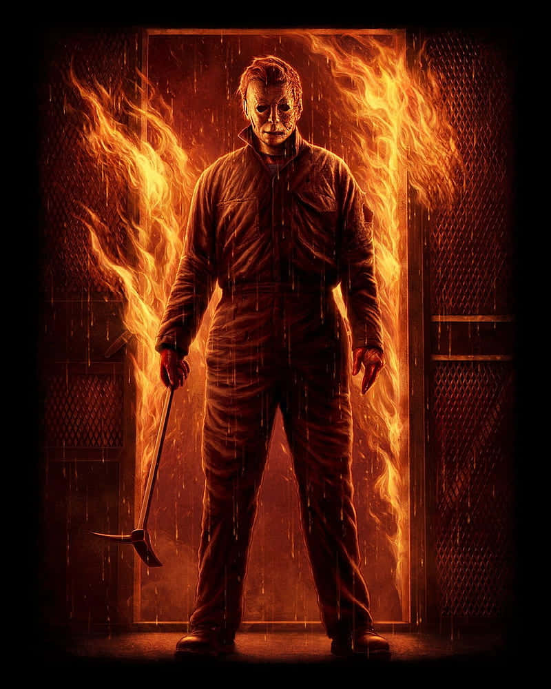 Halloween Michael Myers In Blazing Door Background