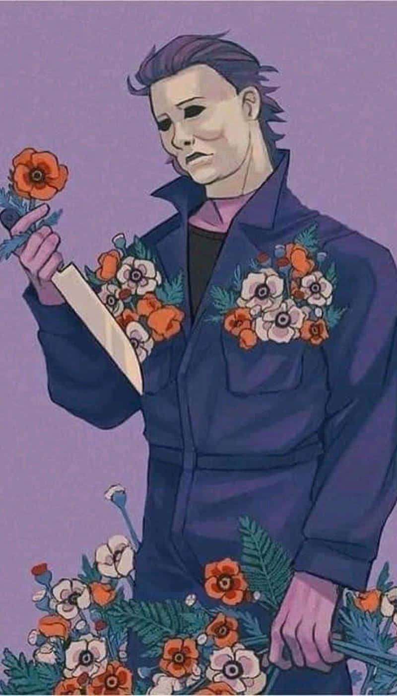 Halloween Michael Myers With Beautiful Flowers