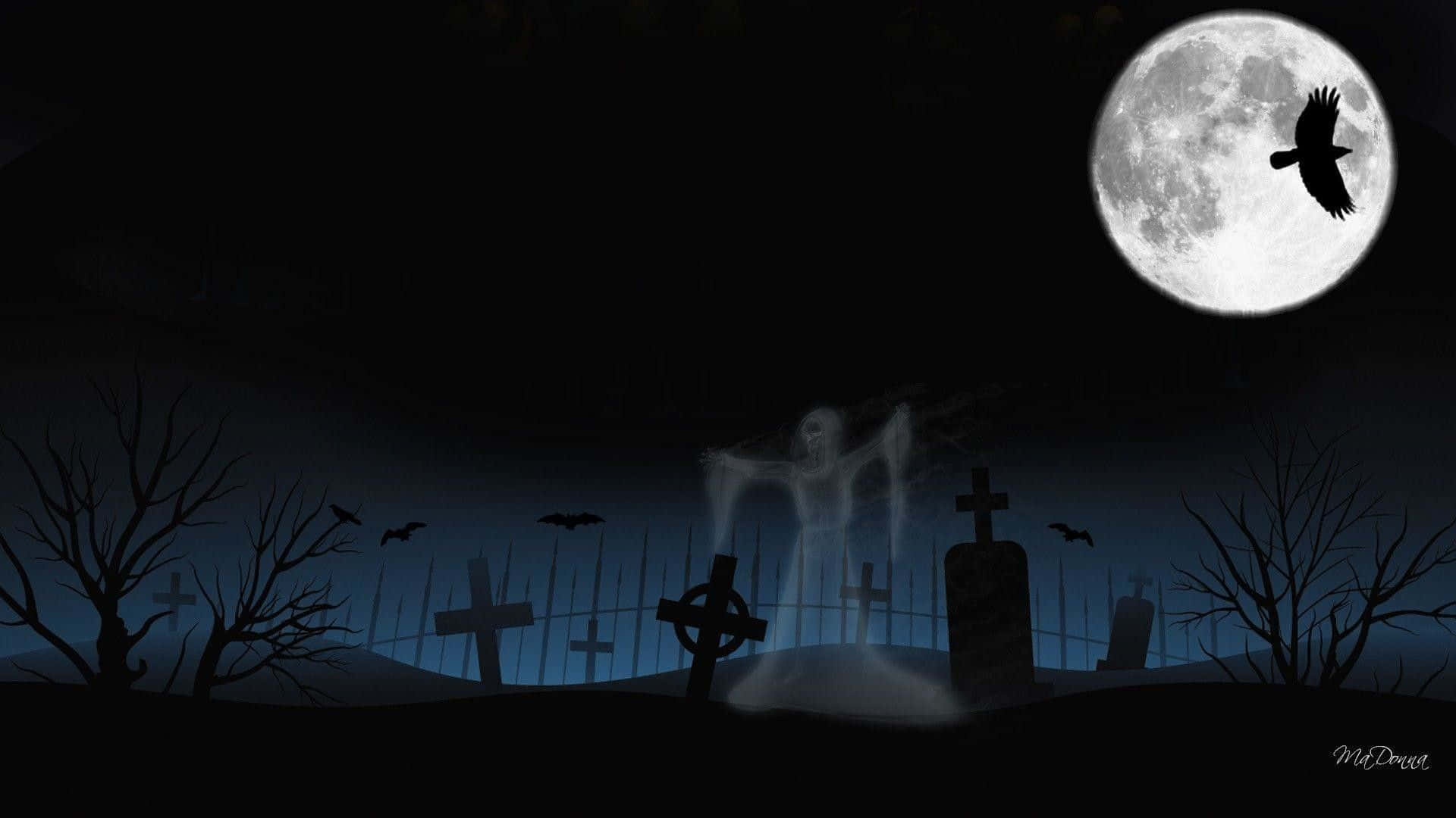Halloween Night In A Haunted Graveyard Background