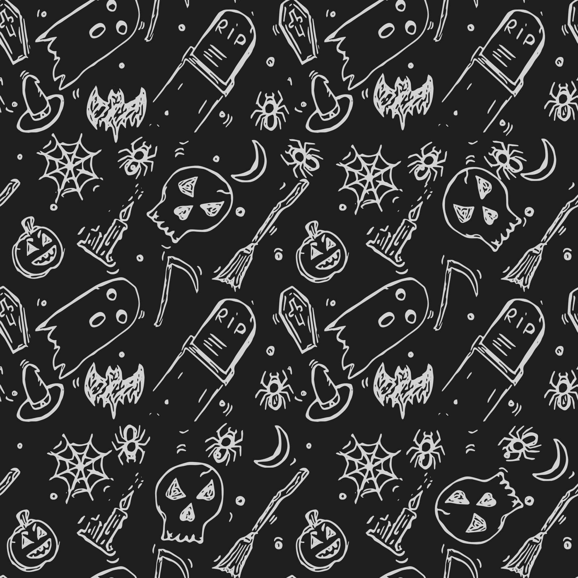 Halloween Pattern Blackand White Background