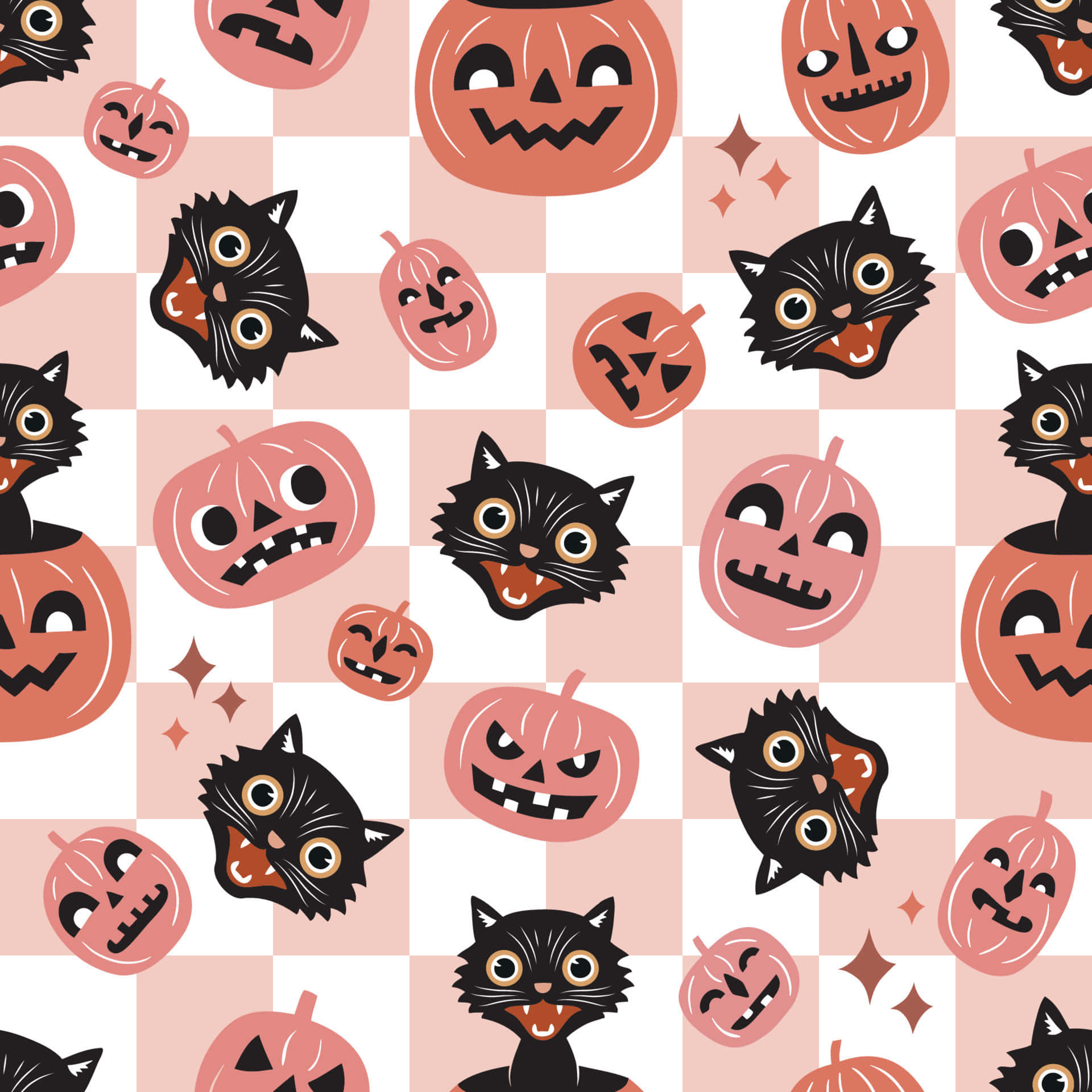 Halloween Pattern Jack O Lanternsand Black Cats Background