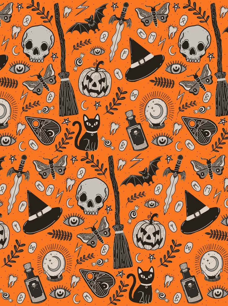 Halloween Pattern Orange Background Background