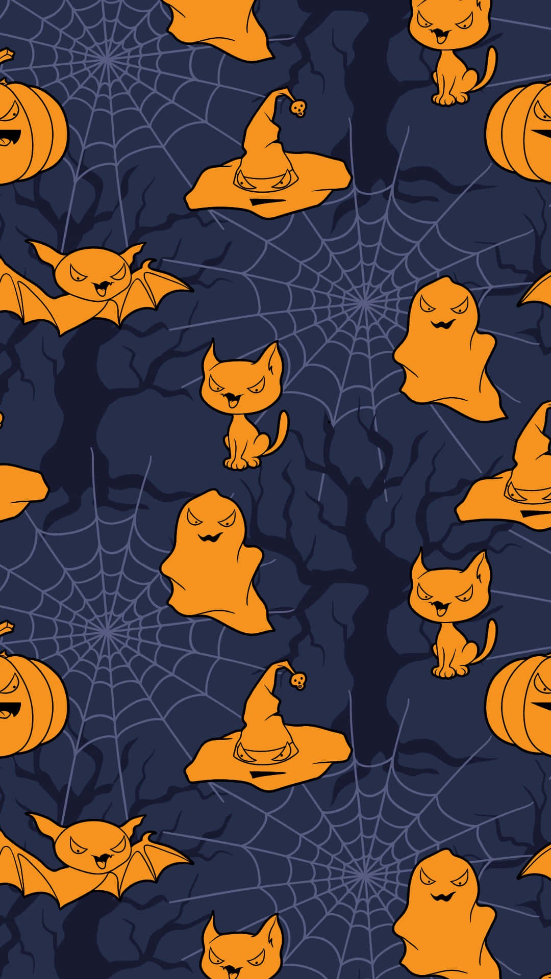 Halloween Pattern With Cats And Spiders Background