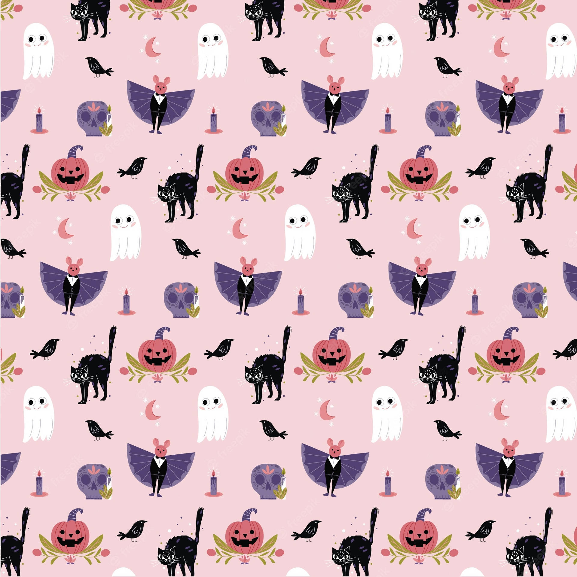 Halloween Pattern With Ghosts And Pumpkins Background