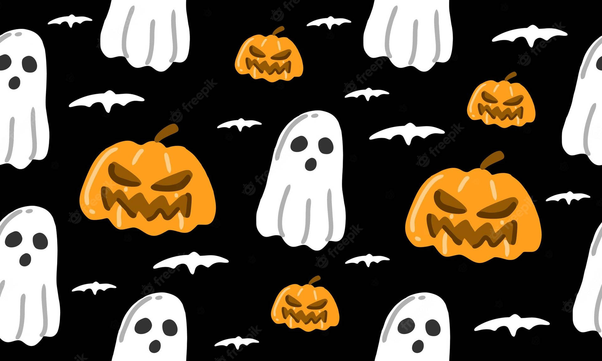 Halloween Pfp Ghosts, Pumpkins, And Bats Background