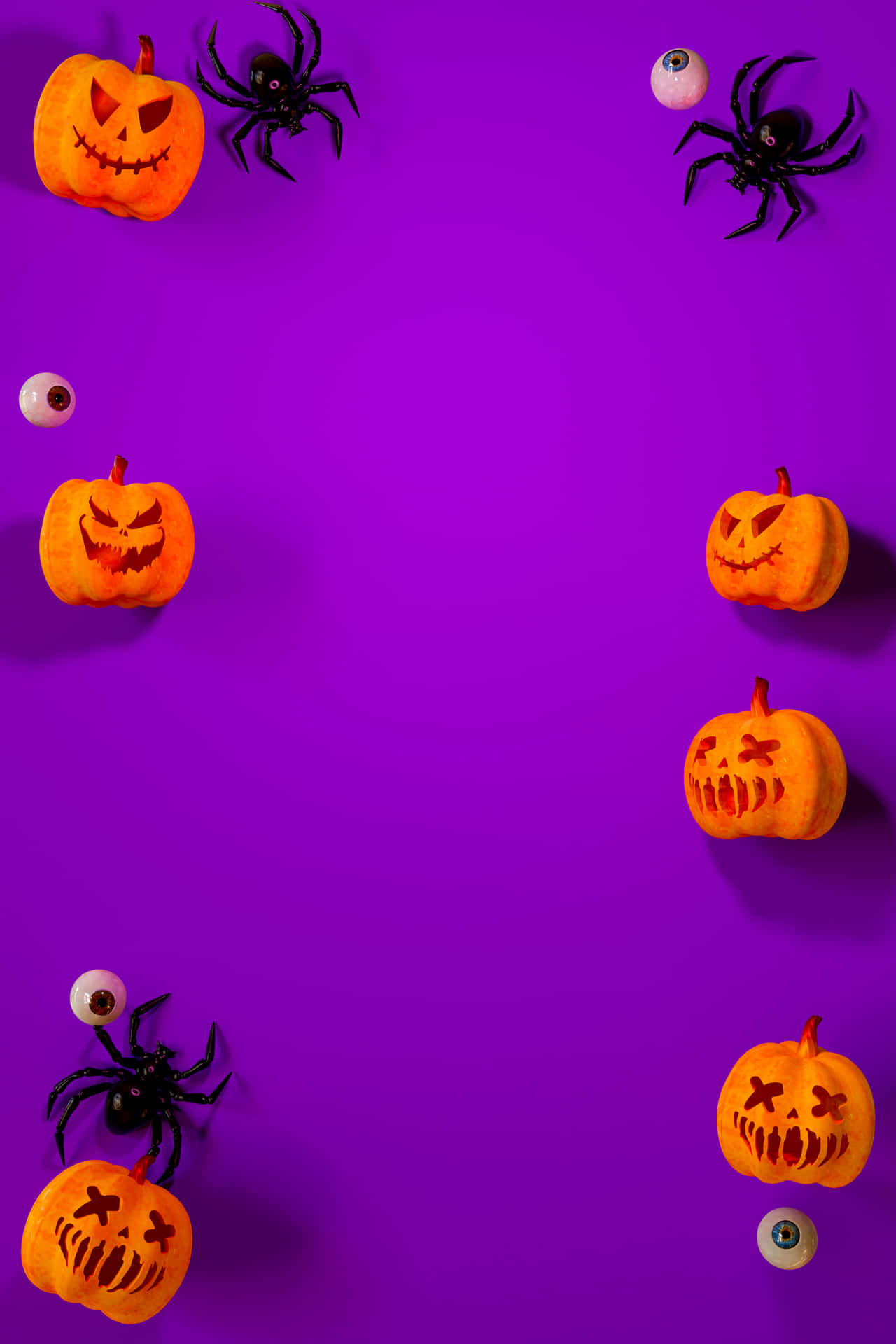 Halloween Pumpkins And Spiders On Purple Background Background