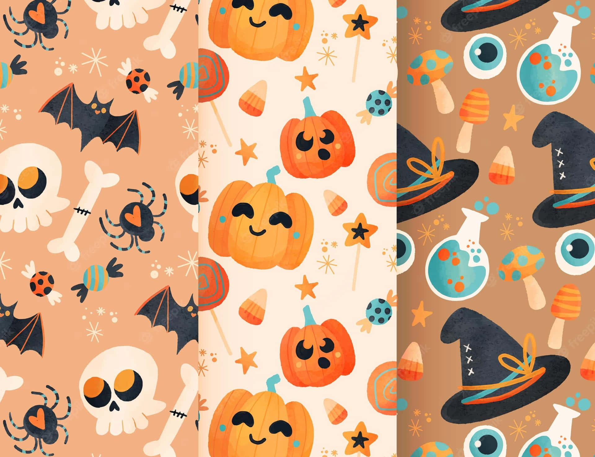 Halloween Seamless Pattern With Pumpkins, Ghosts And Bats Background