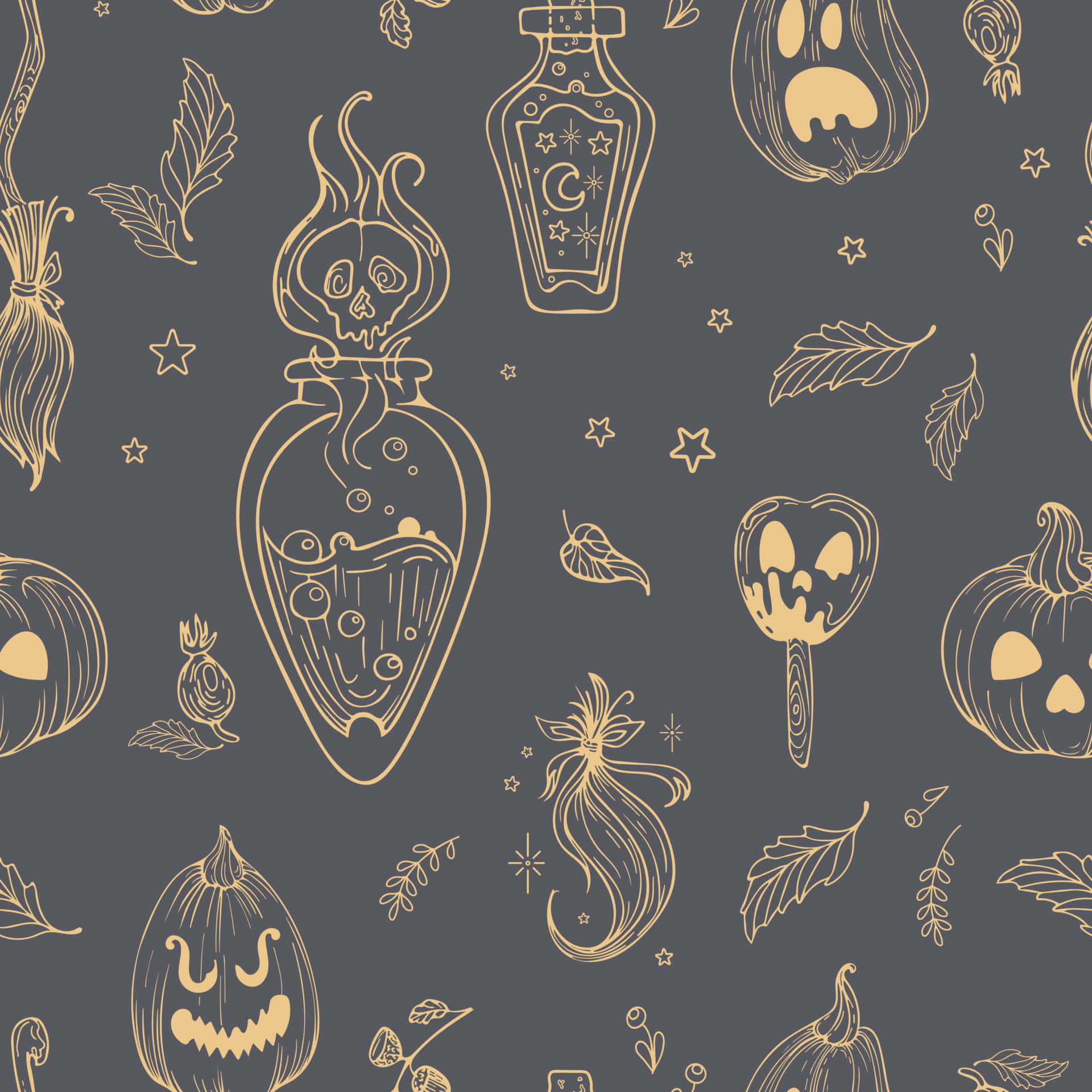 Halloween Seamless Pattern With Pumpkins, Ghosts And Witches Background