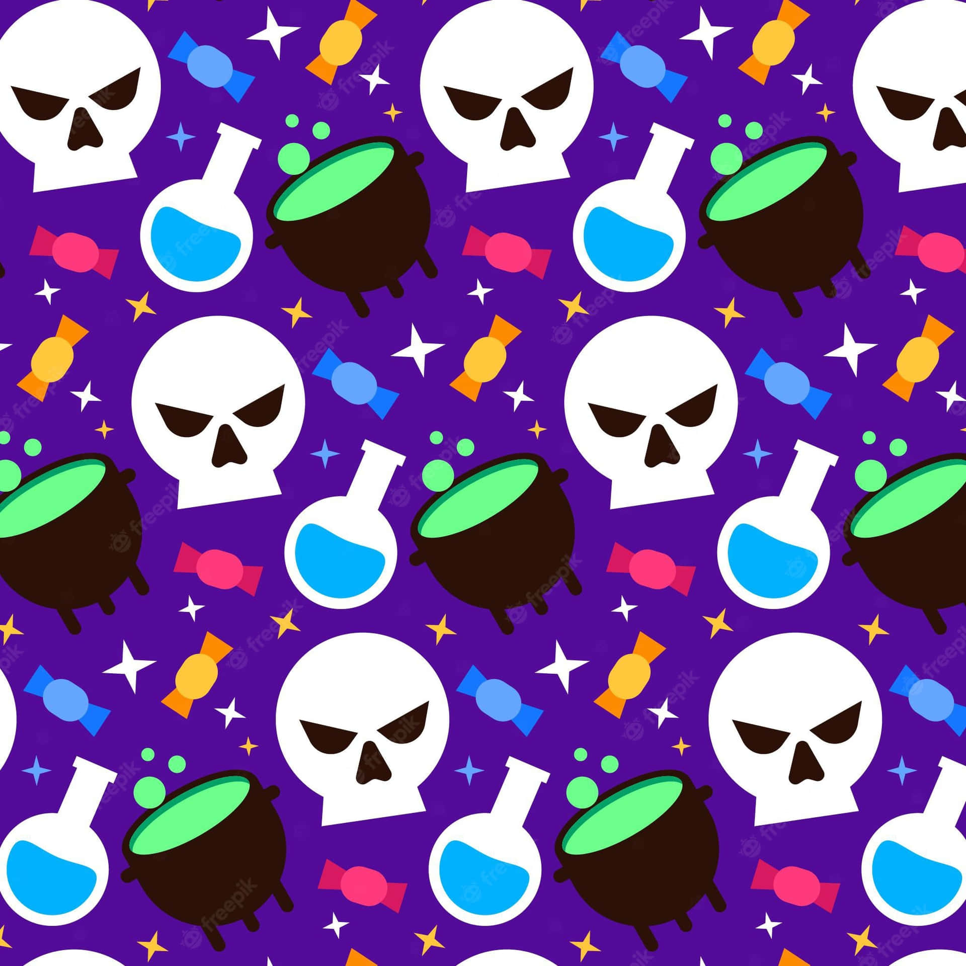 Halloween Seamless Pattern With Skulls And Candy Background