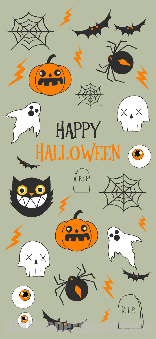 Halloween Wallpaper With A Variety Of Halloween Symbols