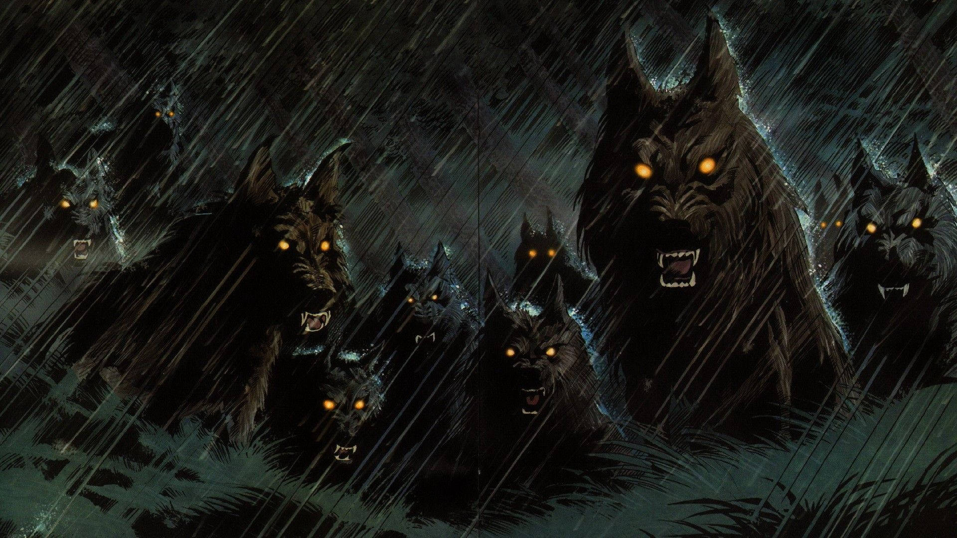 Halloween Werewolves Dark Rain Background