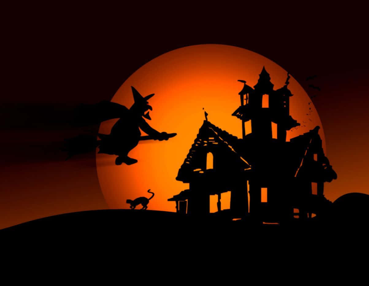 Halloween Witch Flying On Broom Background