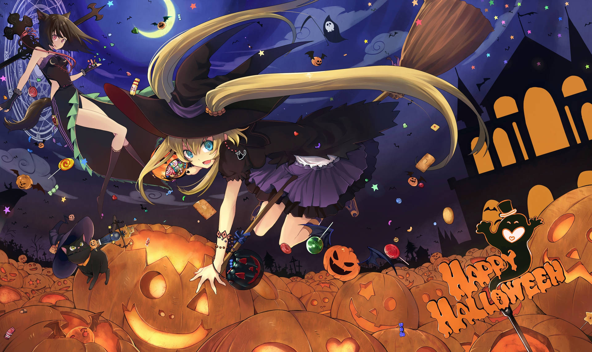 Halloween Witch Girl Anime Art Background
