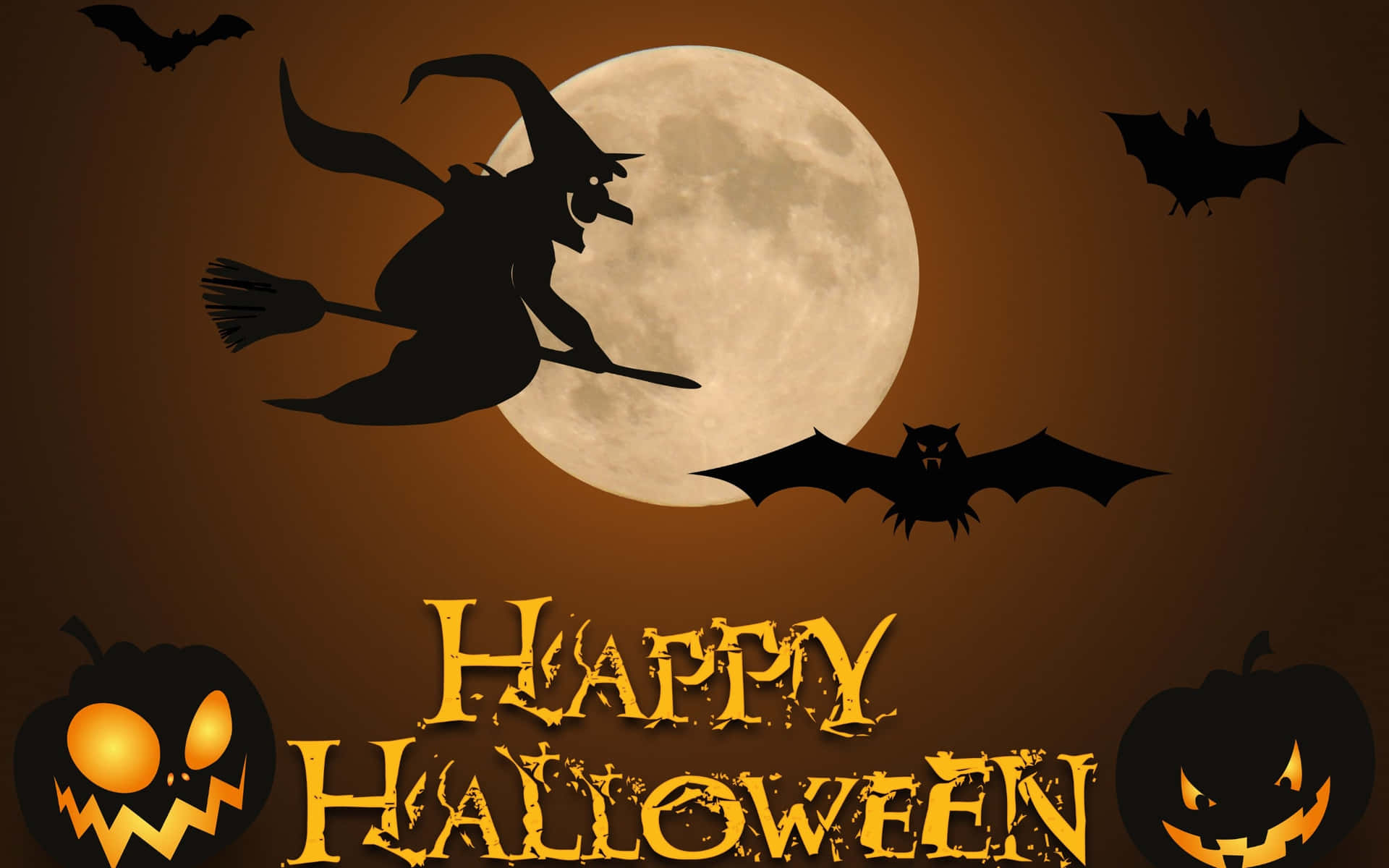Halloween Witch Moon Bats Pumpkins Background