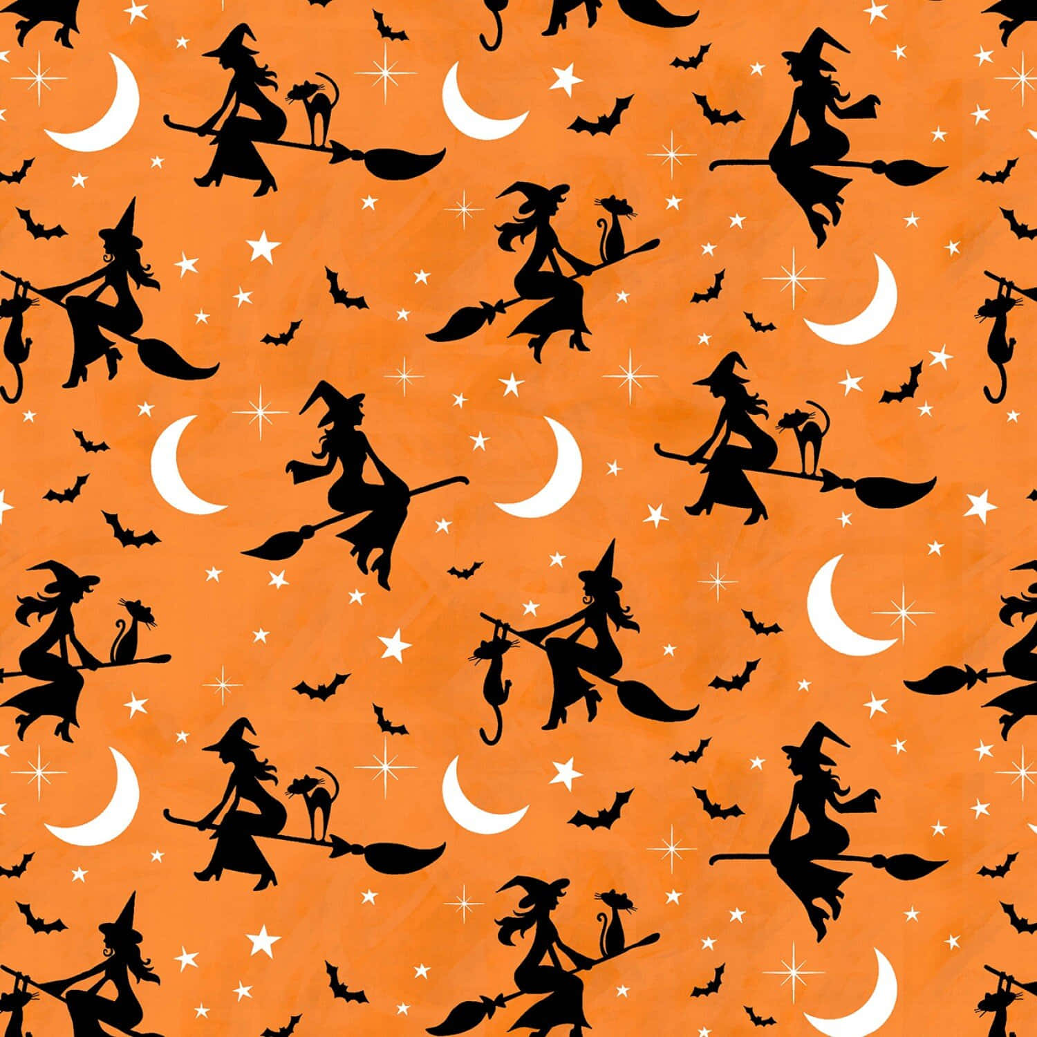 Halloween Witch Pattern Orange Background Background