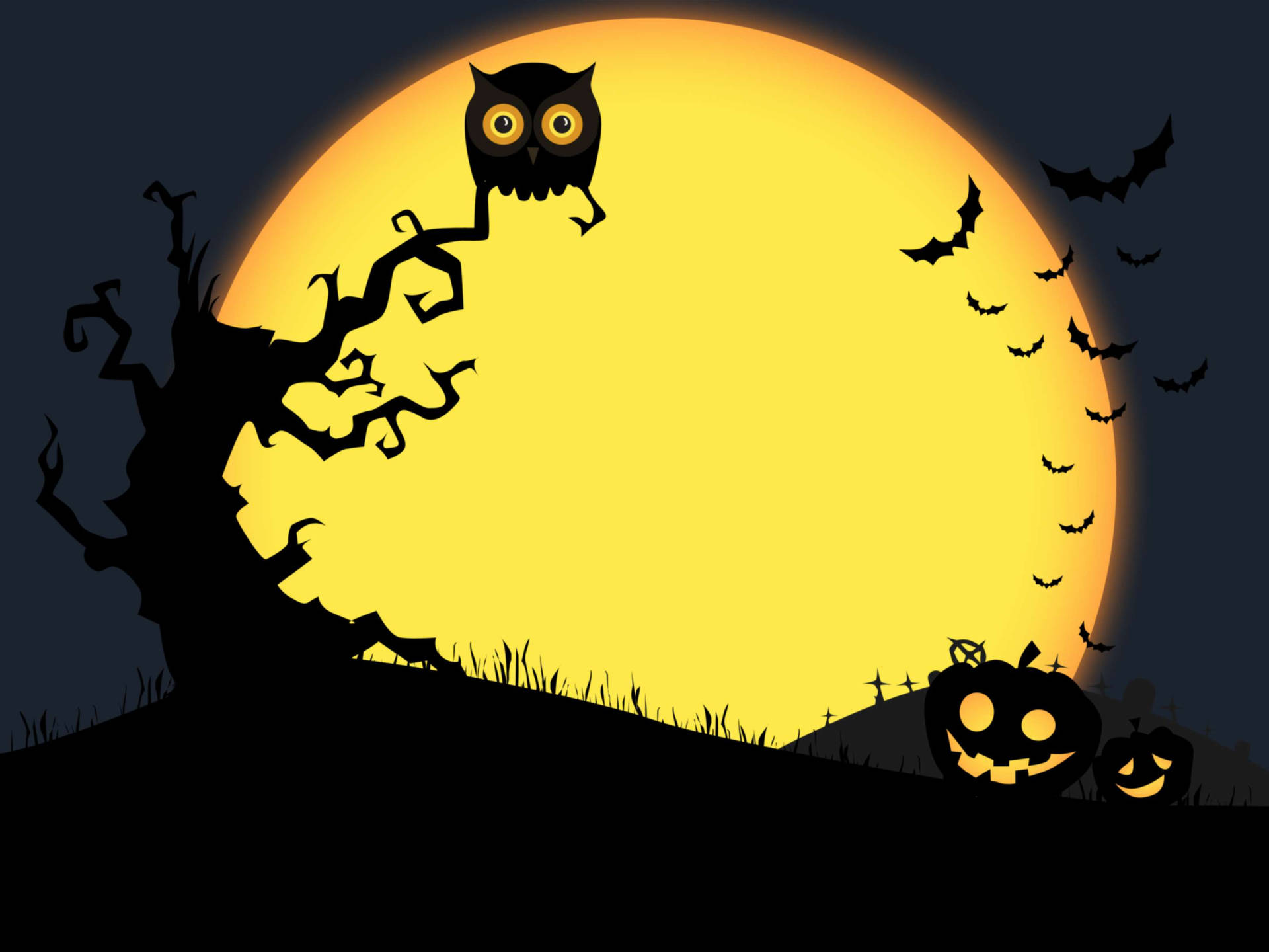 Halloween Yellow Moon Owl Background