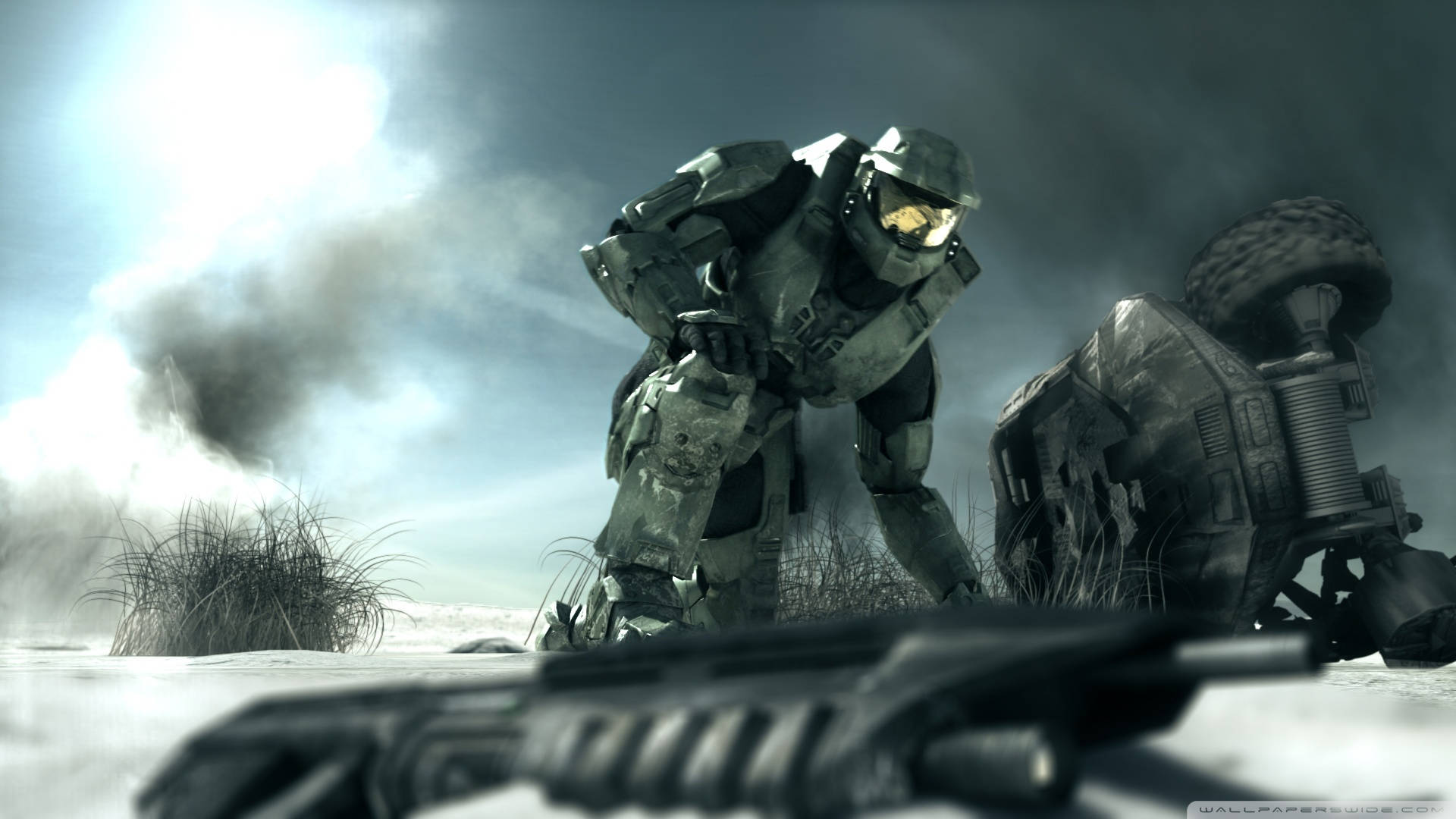 Halo 3 Gun On Ground Background