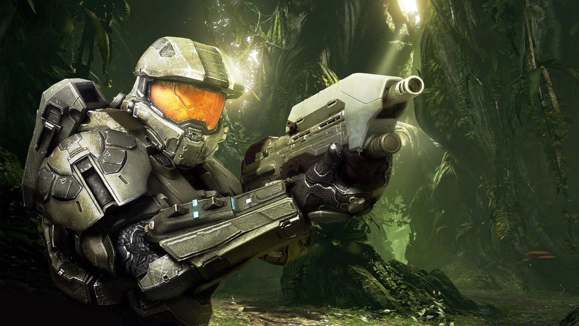 Halo 4 Mater Chief In Jungle Background