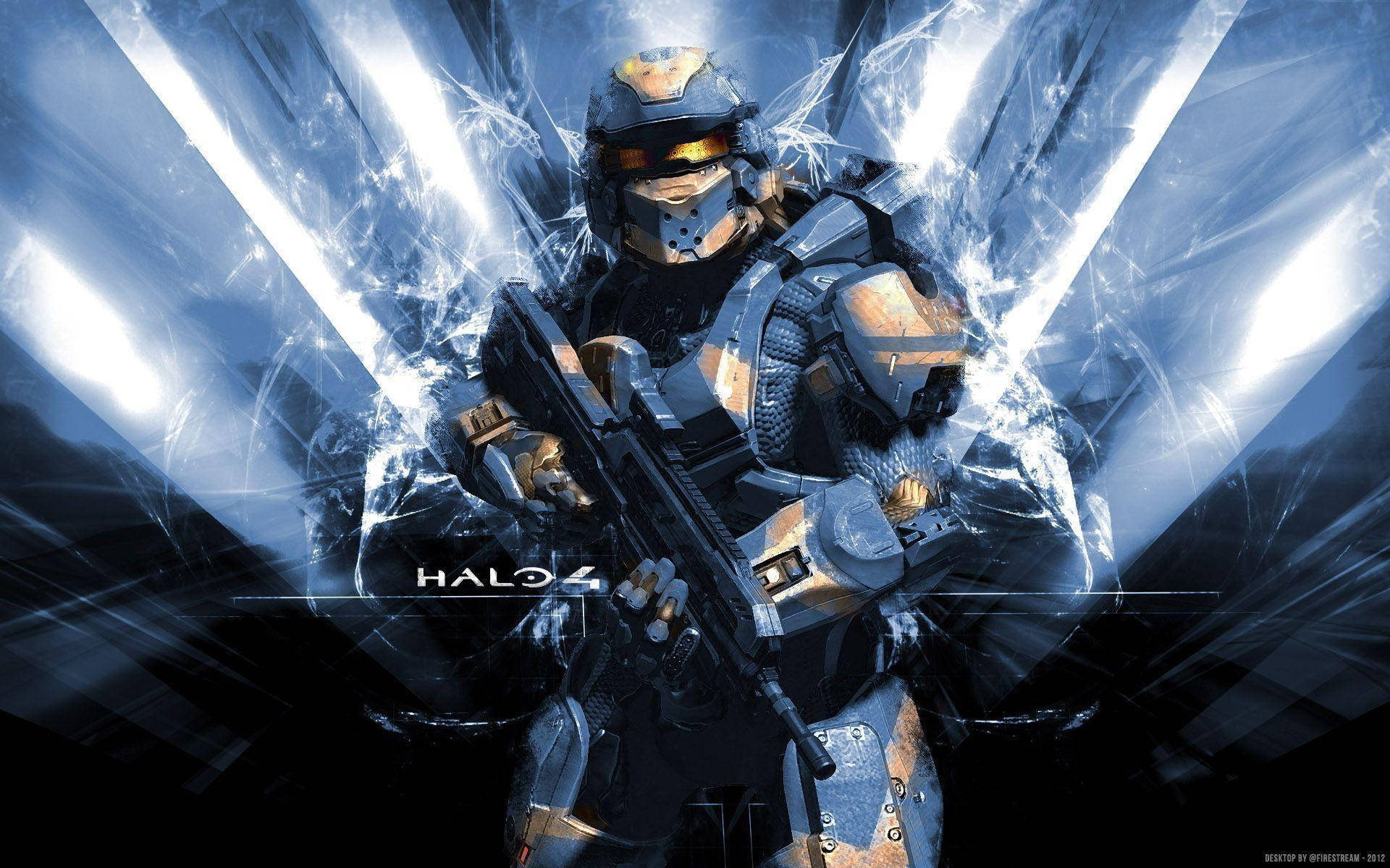 Halo 4 Spartan Warrior In Blue Background