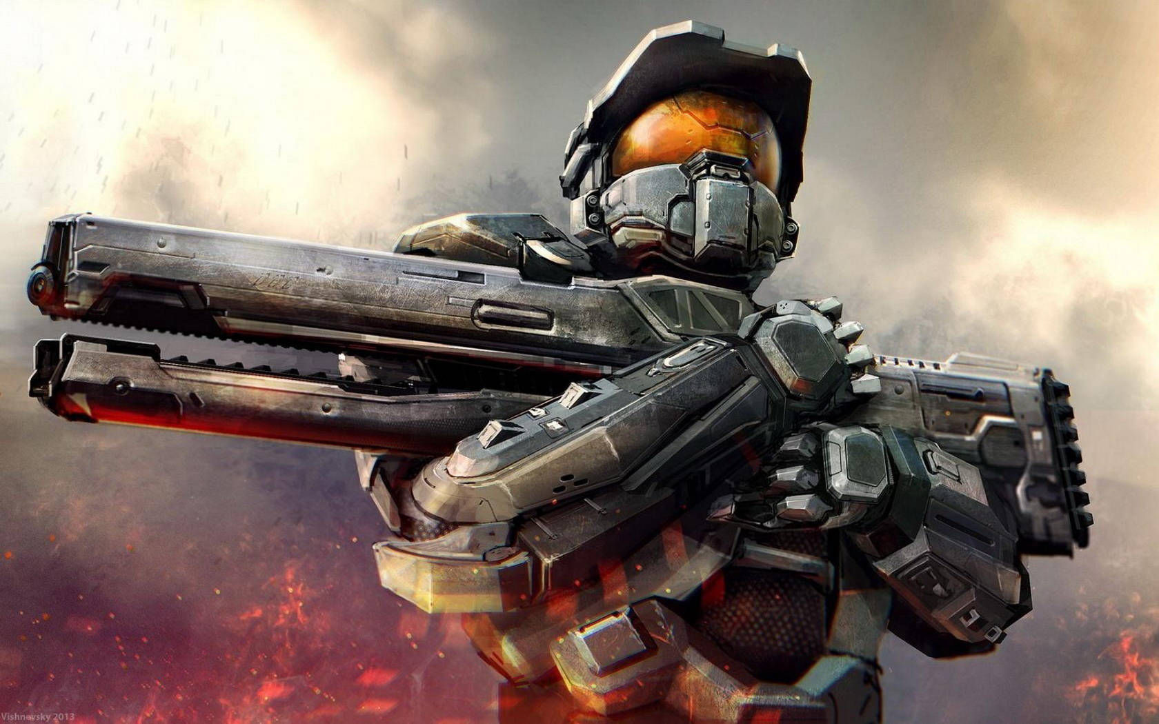 Halo 4 Spartan With Rail Gun Background