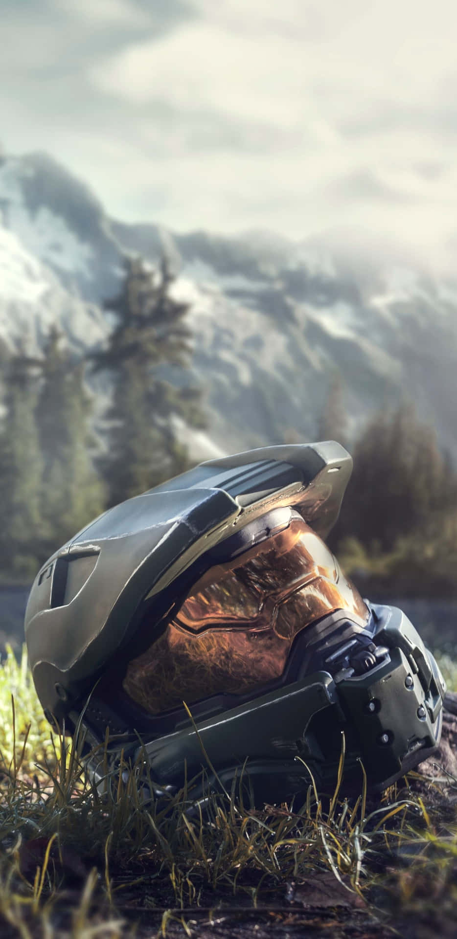 Halo Master Chief Helmet On The Ground Background