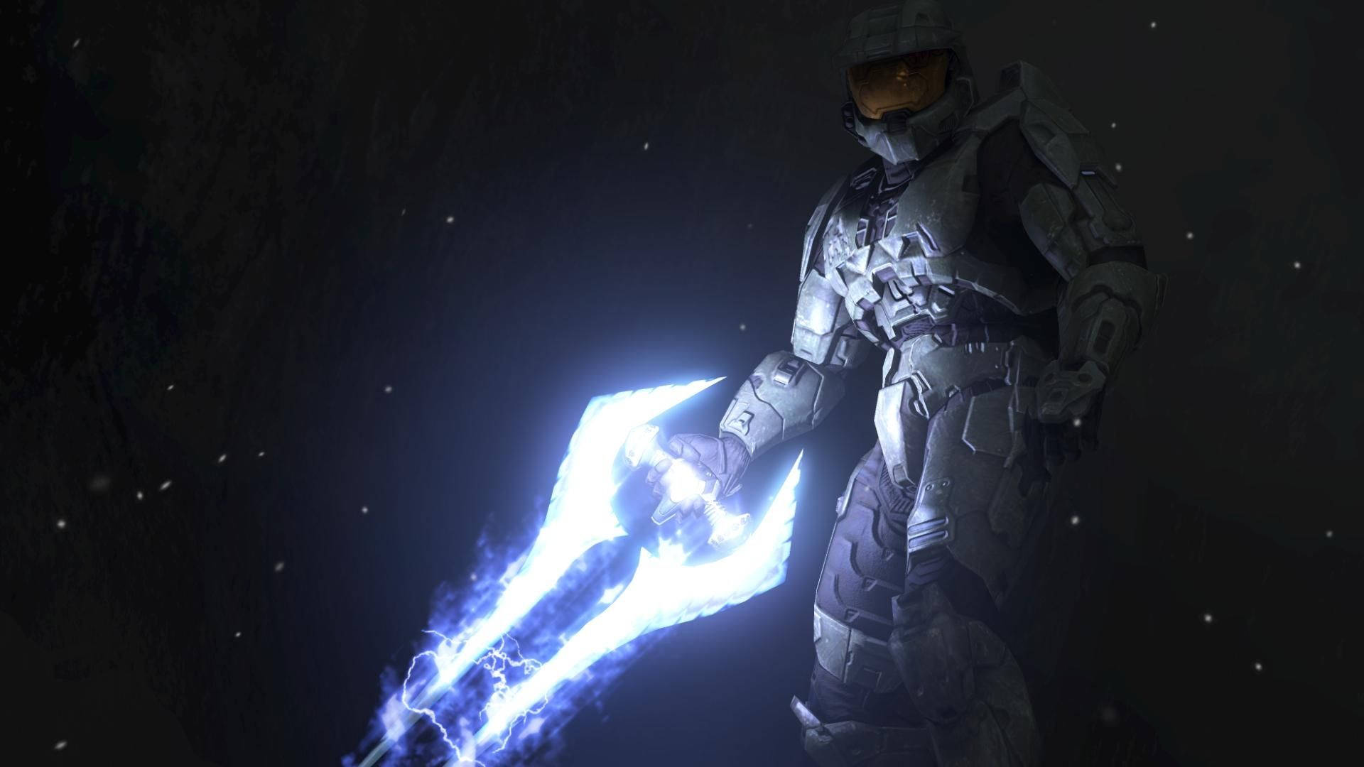 Halo Master Chief Holding Magic Sword Background