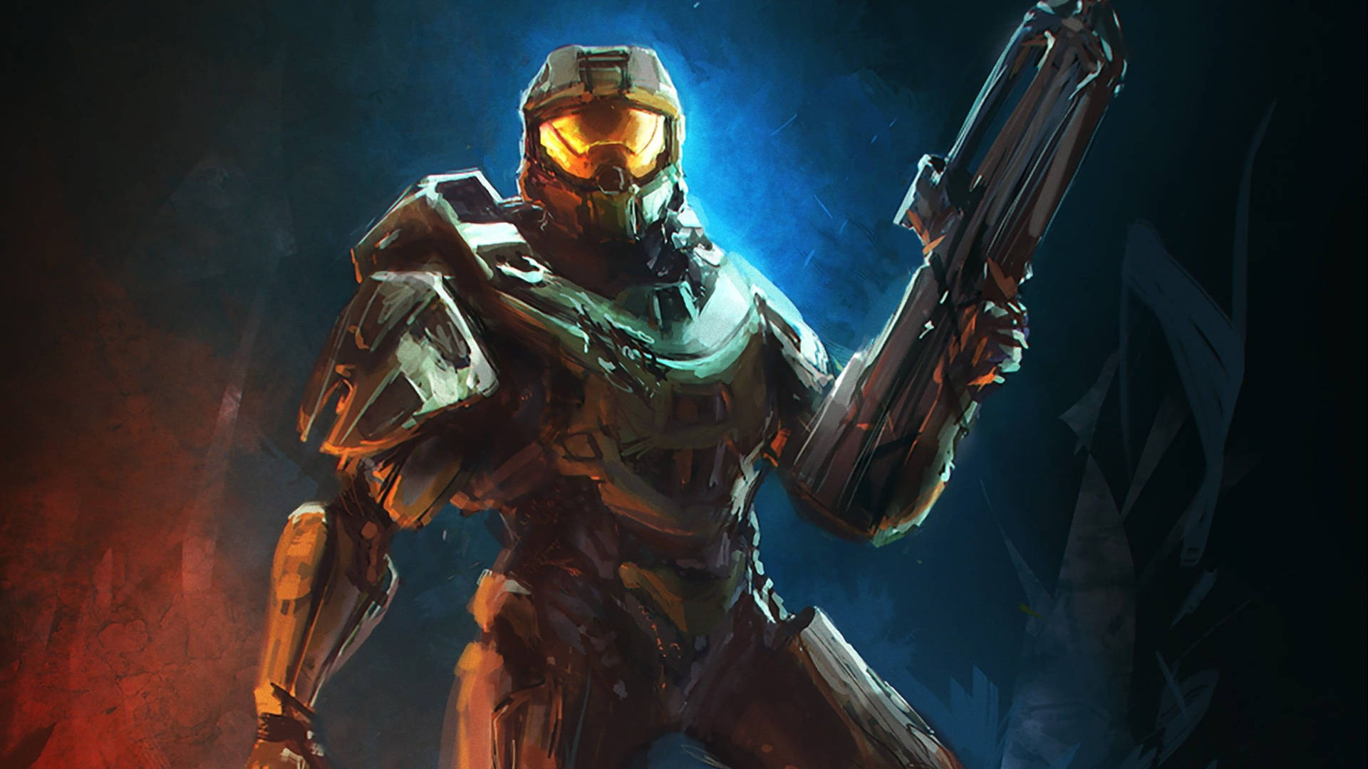 Halo Master Chief Raising Gun Background