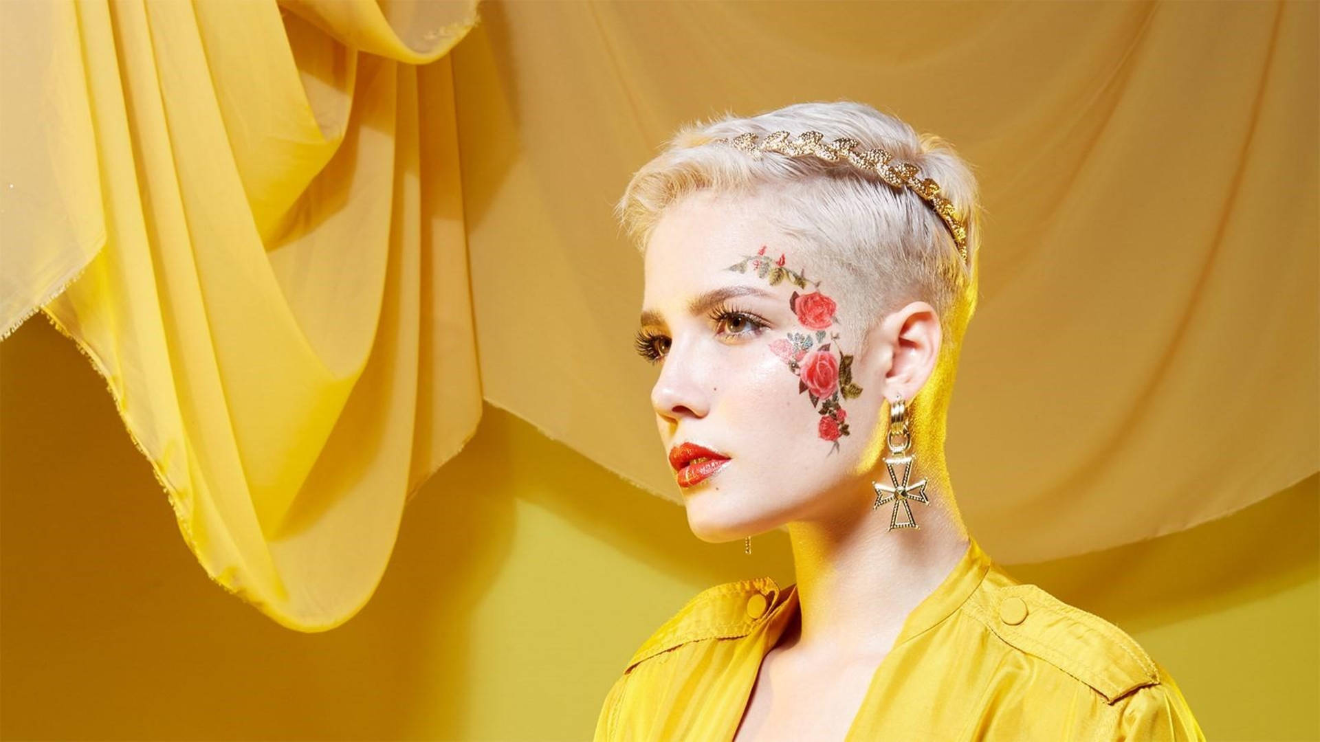 Halsey Blonde And Yellow Background