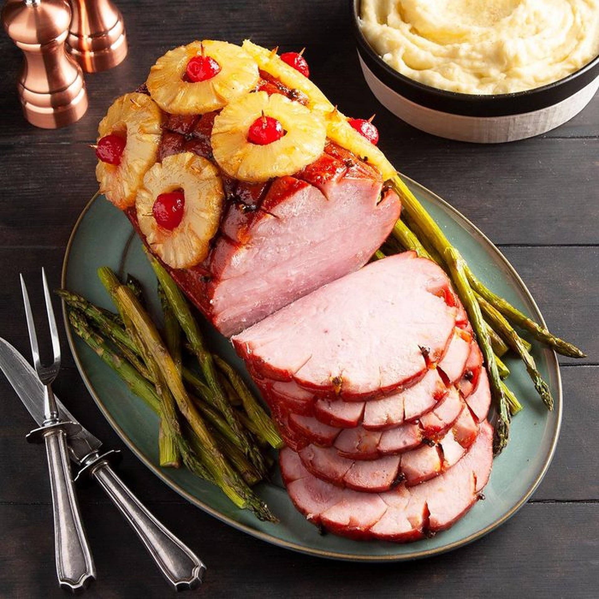 Ham With Sliced Pineapple Background