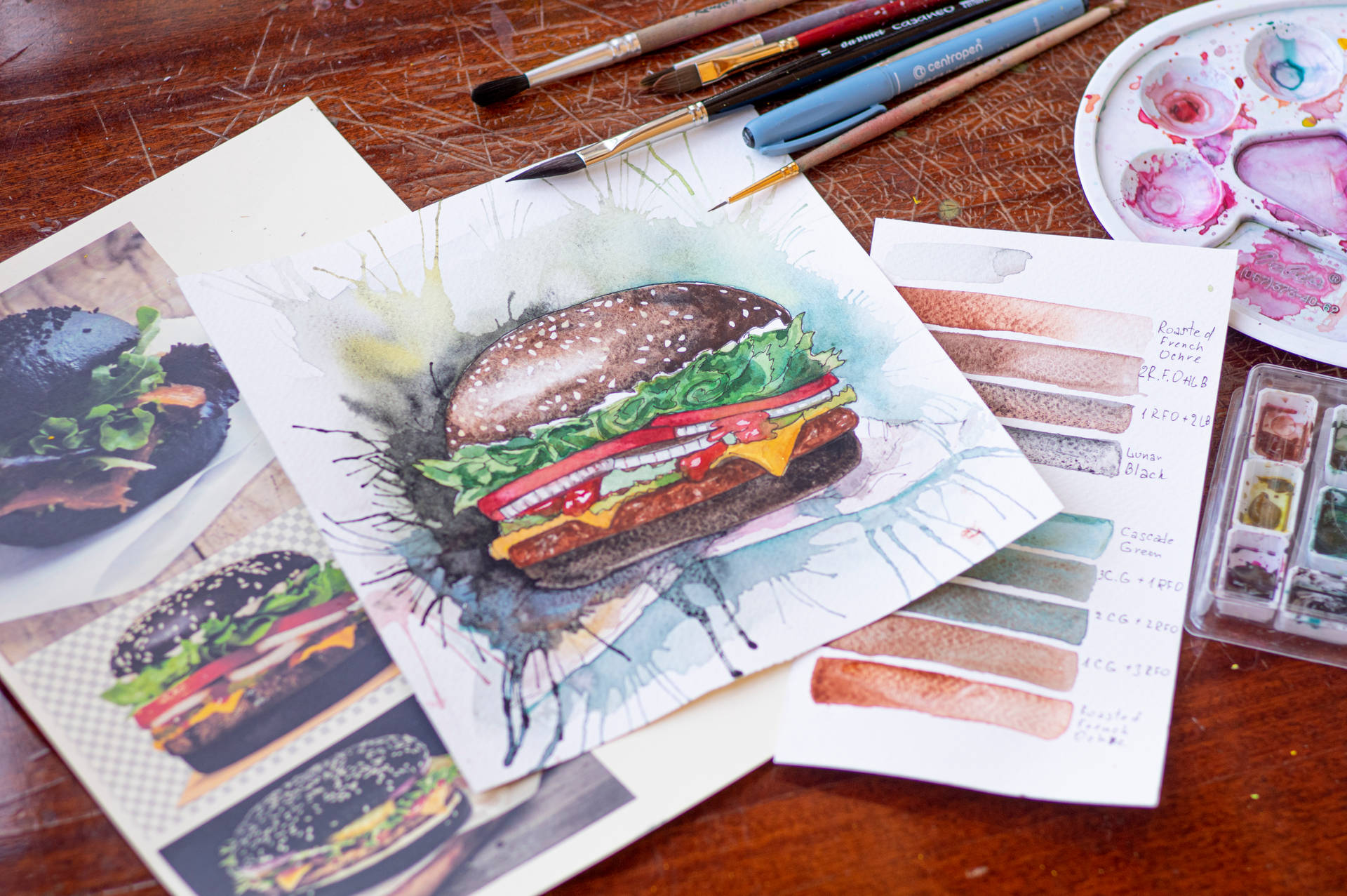 Hamburger Watercolor Art Food Desktop Background