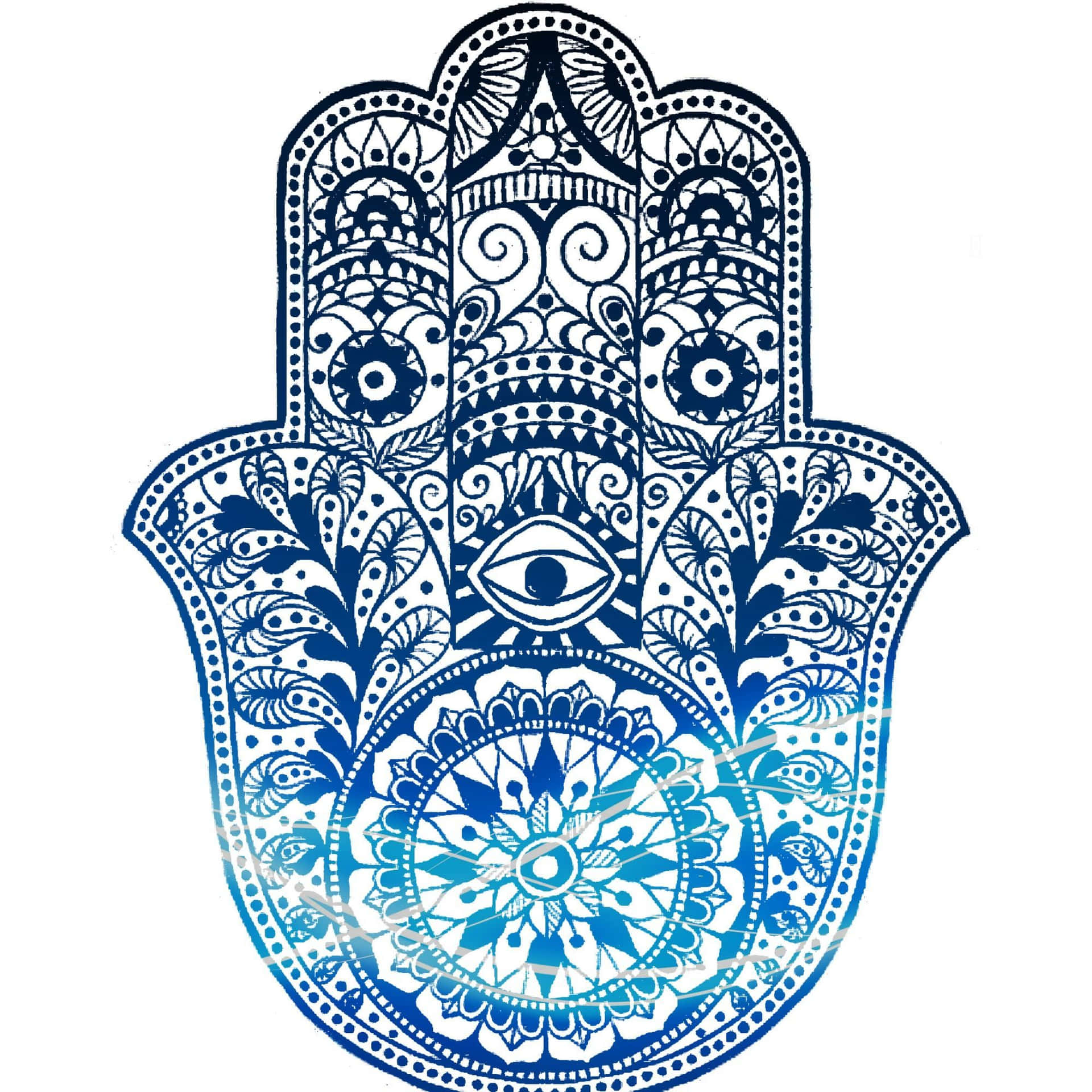 Hamsa Hand With Blue And White Designs Background