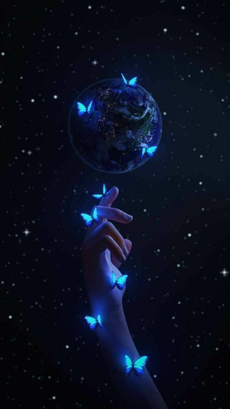 Hand And Earth Girly Galaxy Background