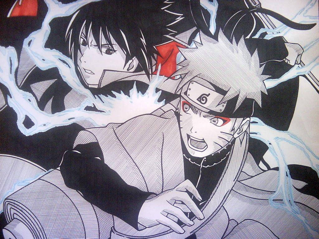 Hand-drawn Sasuke Vs Naruto Background