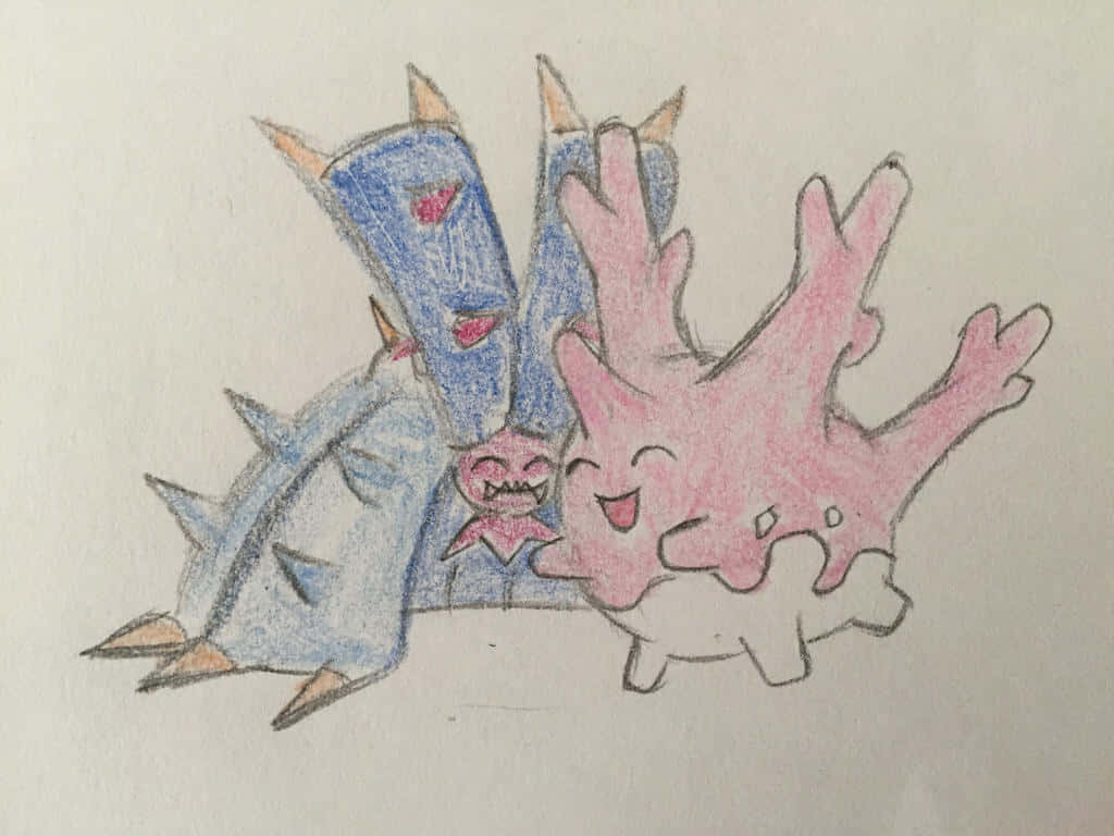 Hand-drawn Toxapex And Corsola Background
