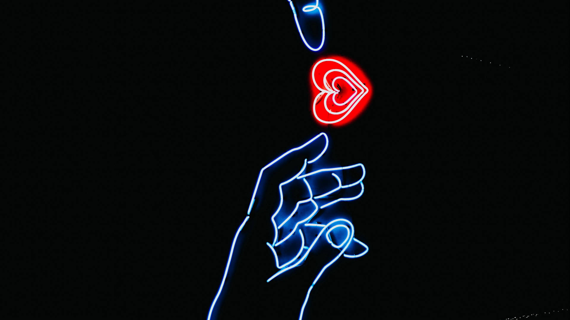 Hand Heart Blue Neon Background