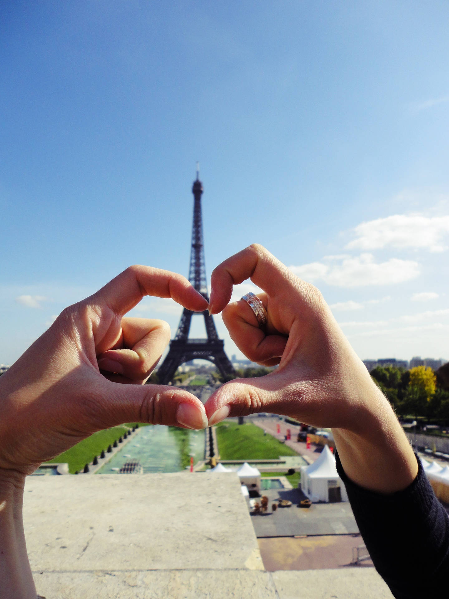 Hand Heart Eiffel Tower Background