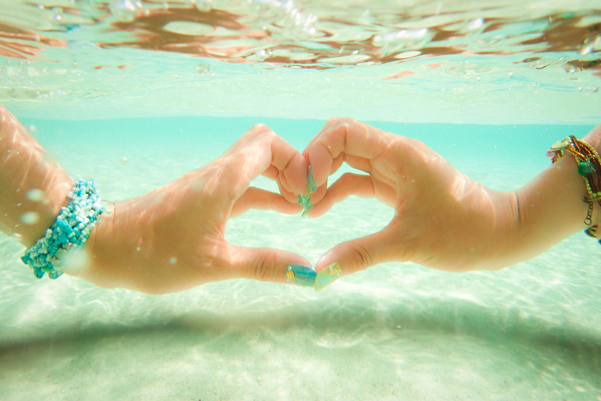 Hand Heart Underwater Background