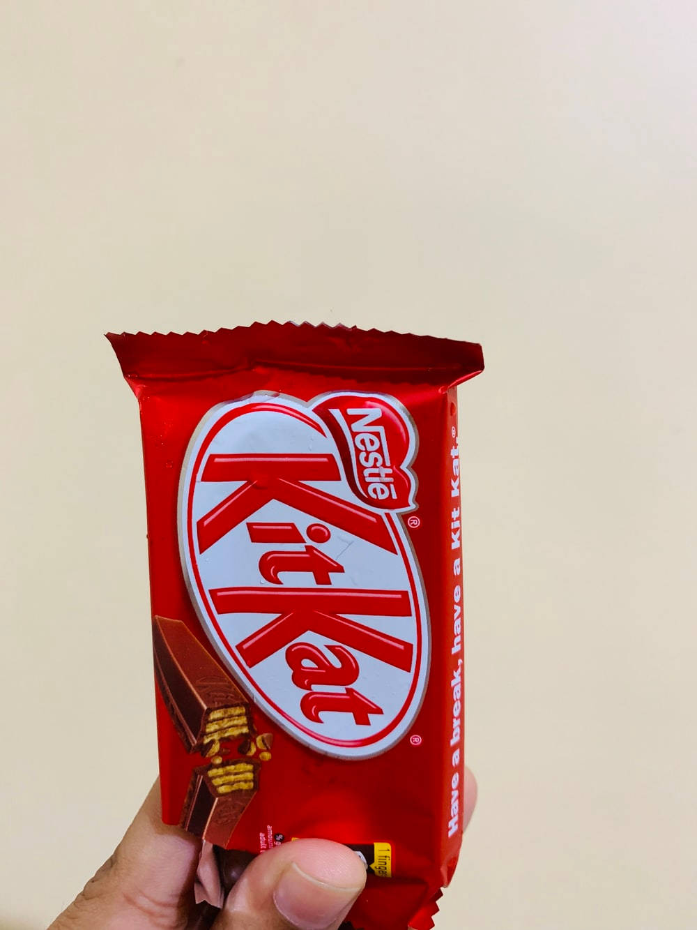 Hand Holding A Kit Kat Background