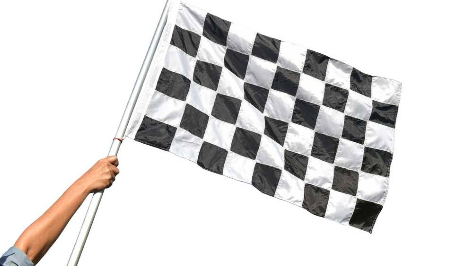 Hand Holding Checkered Race Flag Background