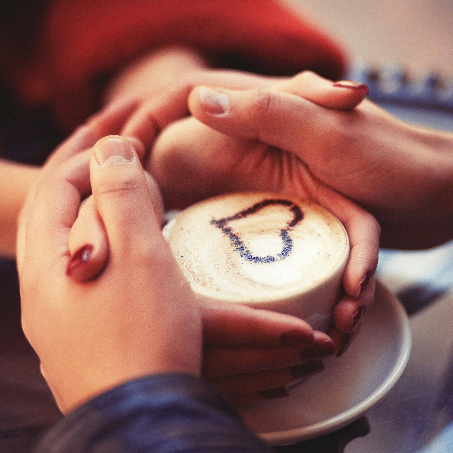 Hand In Hand Cup Of Coffee Background