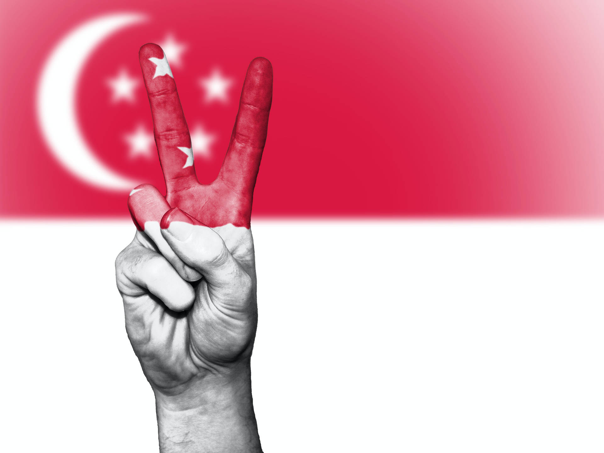 Hand Peace Symbol Singapore Flag Background