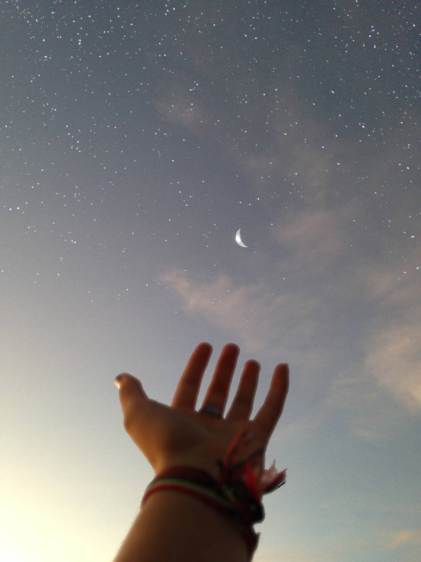 Hand Reaching For Starry Sky Background