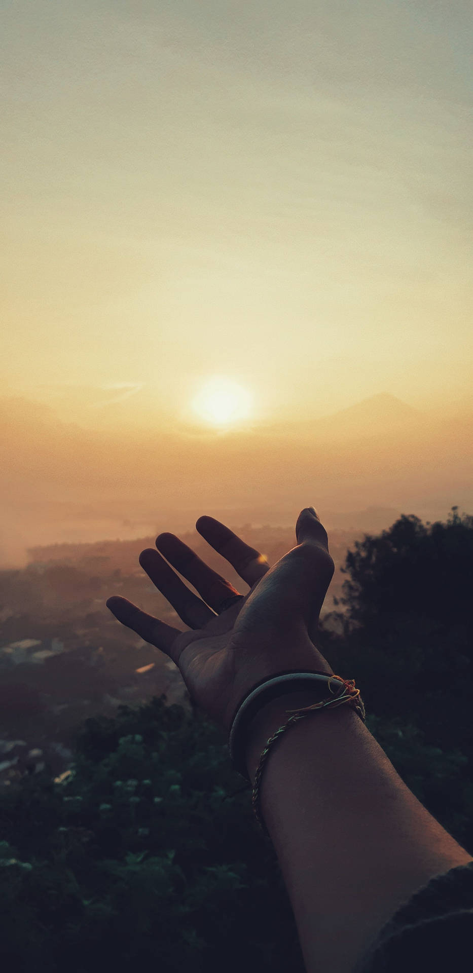 Hand Reaching For Sunset Portrait Background