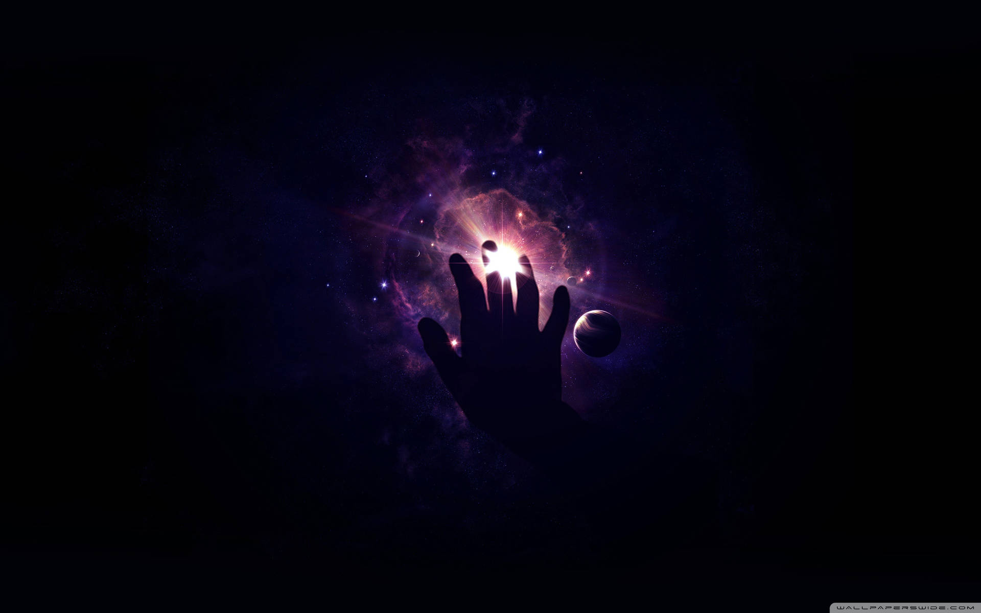 Hand Reaching Towards Universe Background
