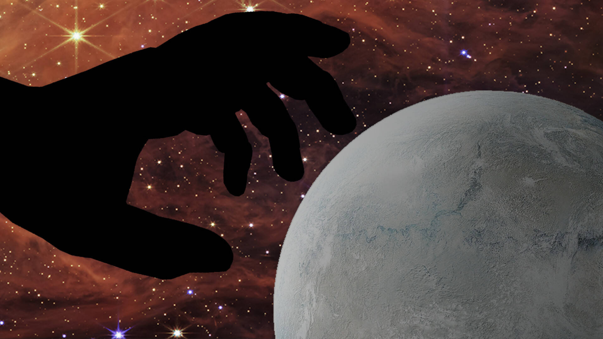 Hand Silhouette With Planet Universal